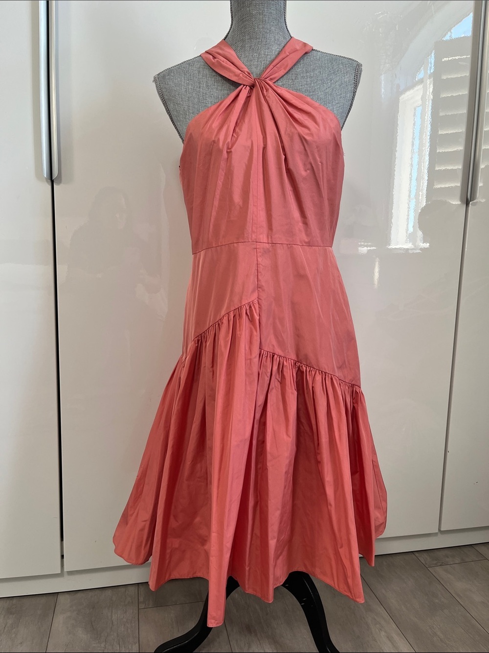 Rebecca Taylor NWOT Coral Pink Knot Neck Taffeta Dress, Size 10